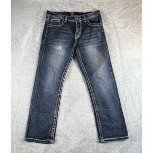 True Luck Jeans Mens 32x30 (34x29) Blue Straight Dark Wash Stretch Cowboy Rock